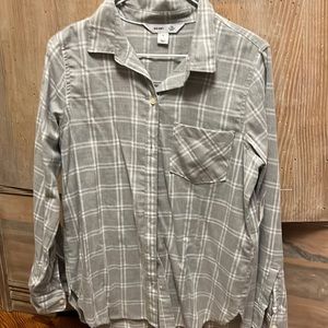 Gray & white plaid button down